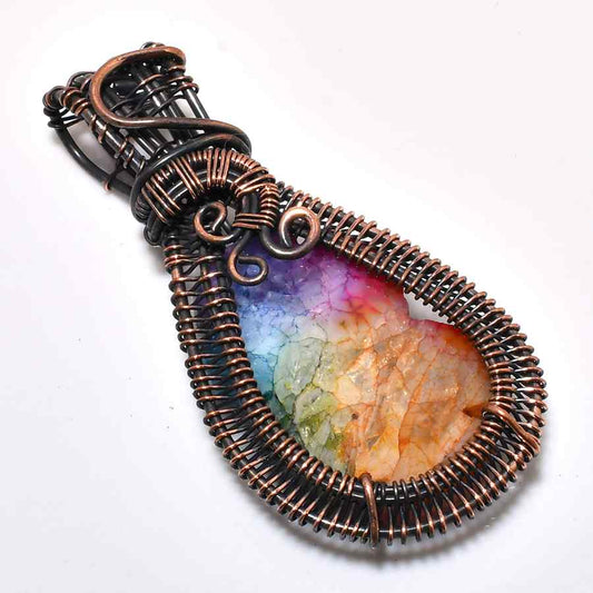 Rainbow Serenity – Hand-Wrapped Multi-Quartz Copper Pendant
