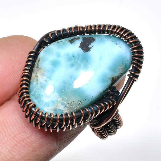 Ocean’s Whisper – Larimar & Antique Copper Serenity Ring
