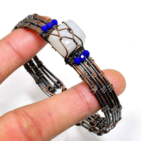 Moonlit Harmony – Moonstone & Oxidized Copper Bracelet