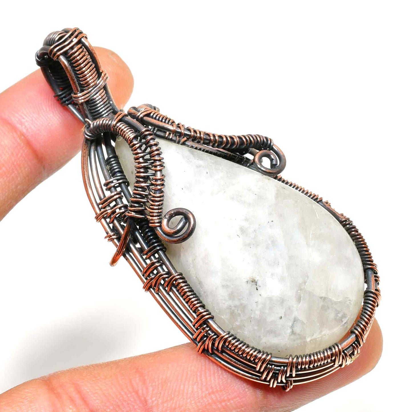 Selene’s Tear – Oxidized Copper Moonstone Pendant