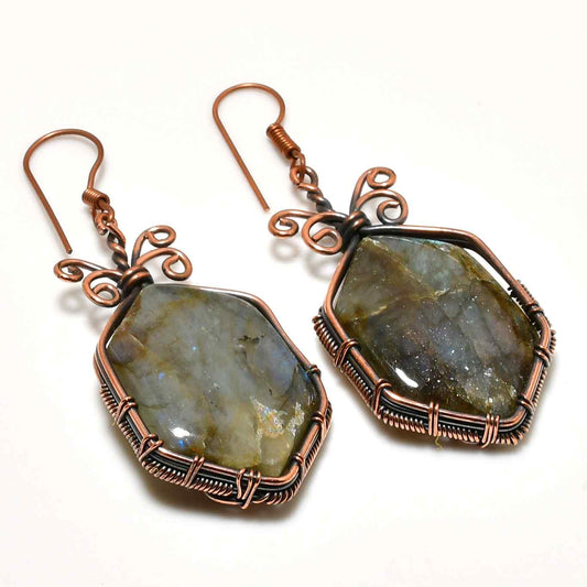 Moonlit Aurora – Labradorite & Copper Earrings
