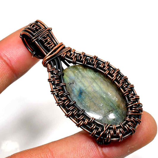 Celestial Shield – Dark Copper Labradorite Pendant