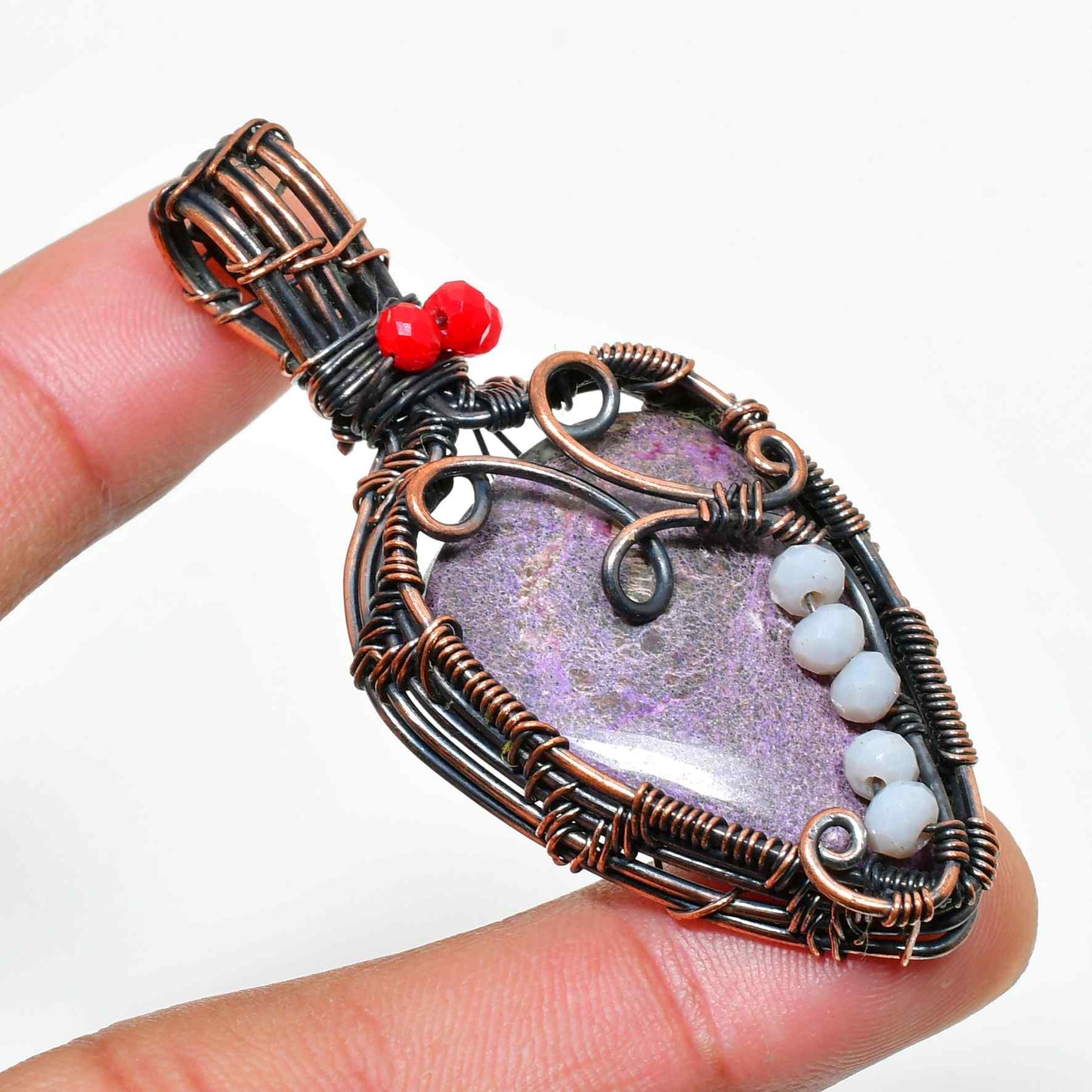 Ezra’s Veil – Amethyst & Oxidized Copper Wire Pendant