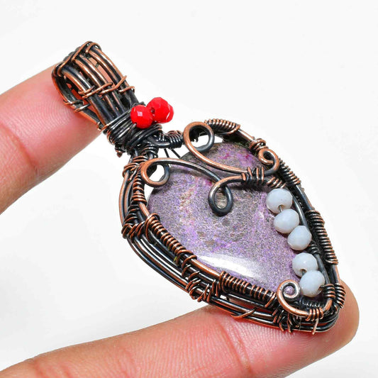 Ezra’s Veil – Amethyst & Oxidized Copper Wire Pendant