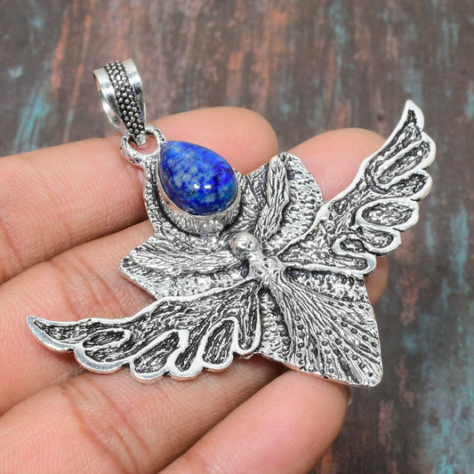 Celestial Wings – Lapis Lazuli Silver Pendant