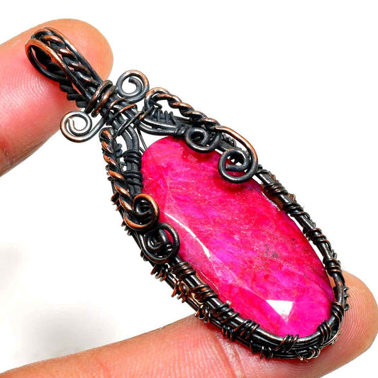 Ruby Reverie – Blackened Copper Wire Pendant
