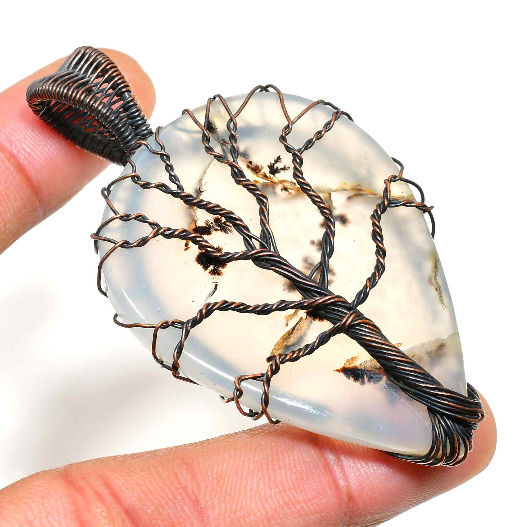 Earth’s Embrace – Agate & Oxidized Copper Tree of Life Pendant
