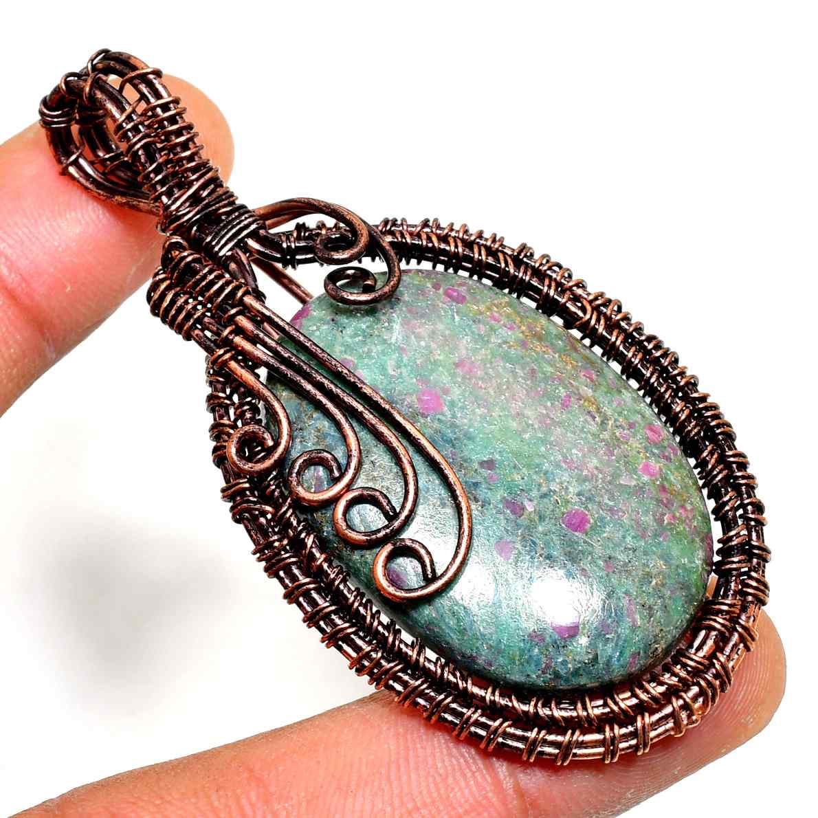 Serenity’s Embrace – Copper-Wrapped Natural Stone Pendant