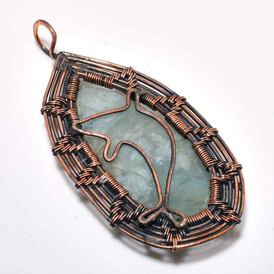 Ocean’s Embrace – Aquamarine & Darkened Copper Pendant