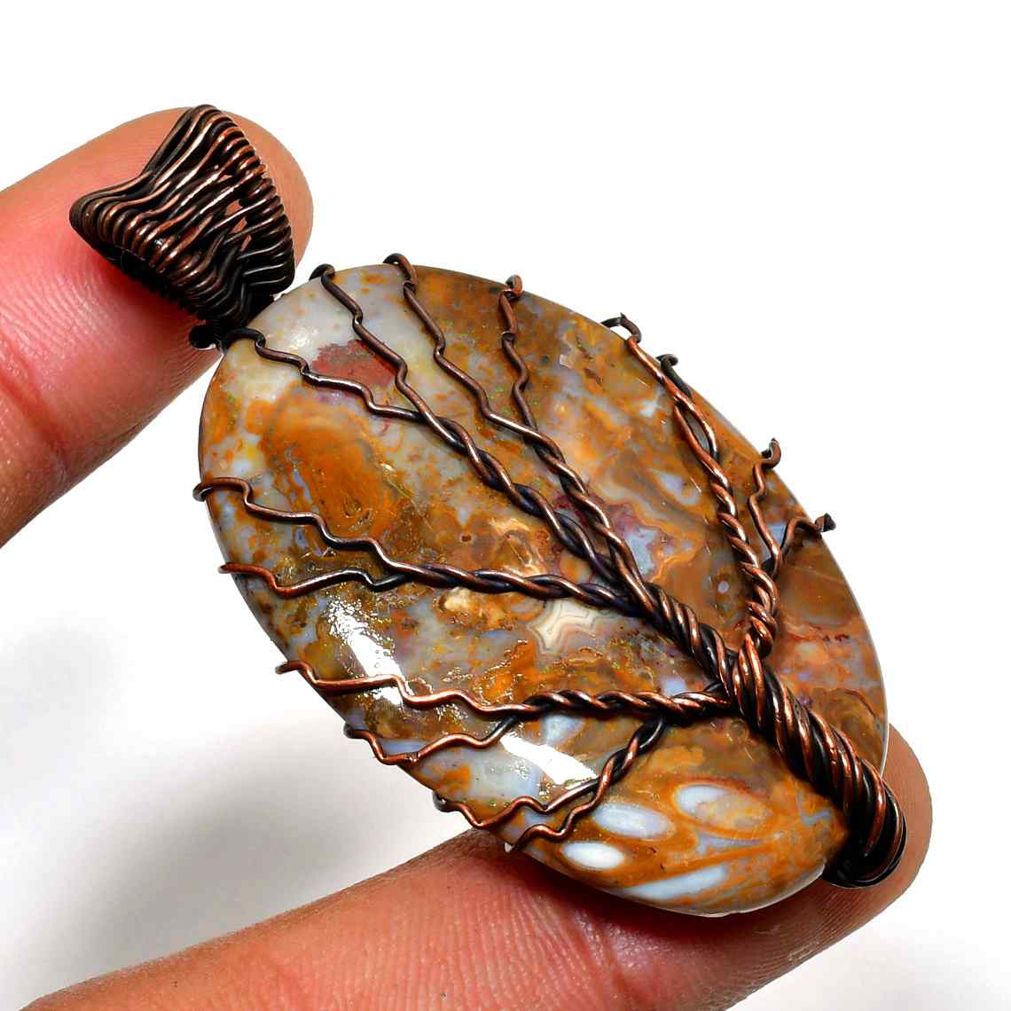Earth’s Embrace – Agate Tree of Life Copper Pendant