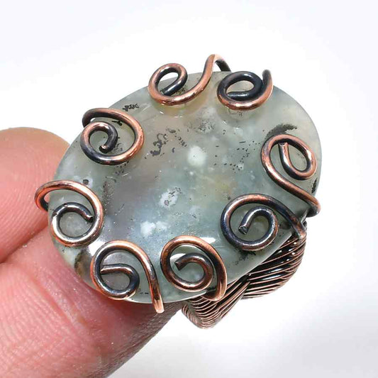 Serenity’s Embrace – Handwrapped Agate & Copper Pendant