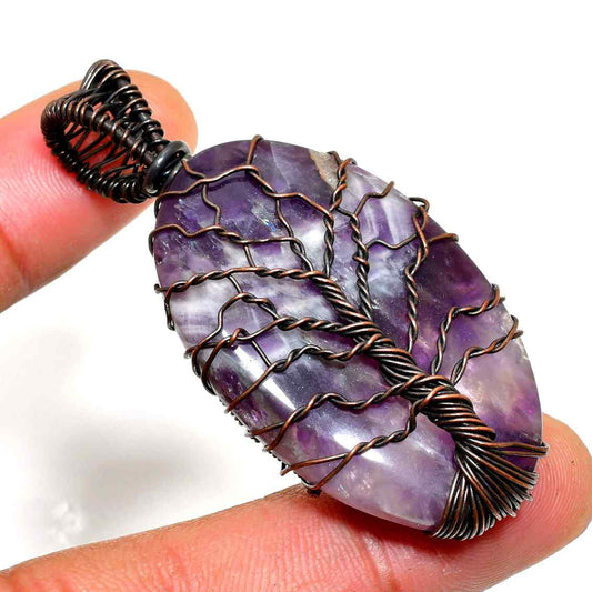 Ezra’s Veil – Amethyst & Oxidized Copper Pendant