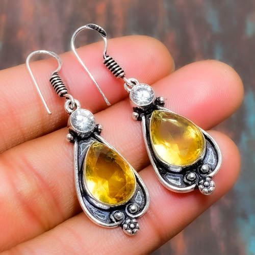 Soleil’s Radiance – Citrine Silver Earrings
