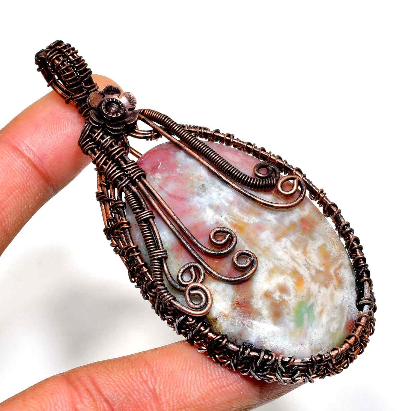 Nature’s Embrace – Copper & Natural Stone Pendant
