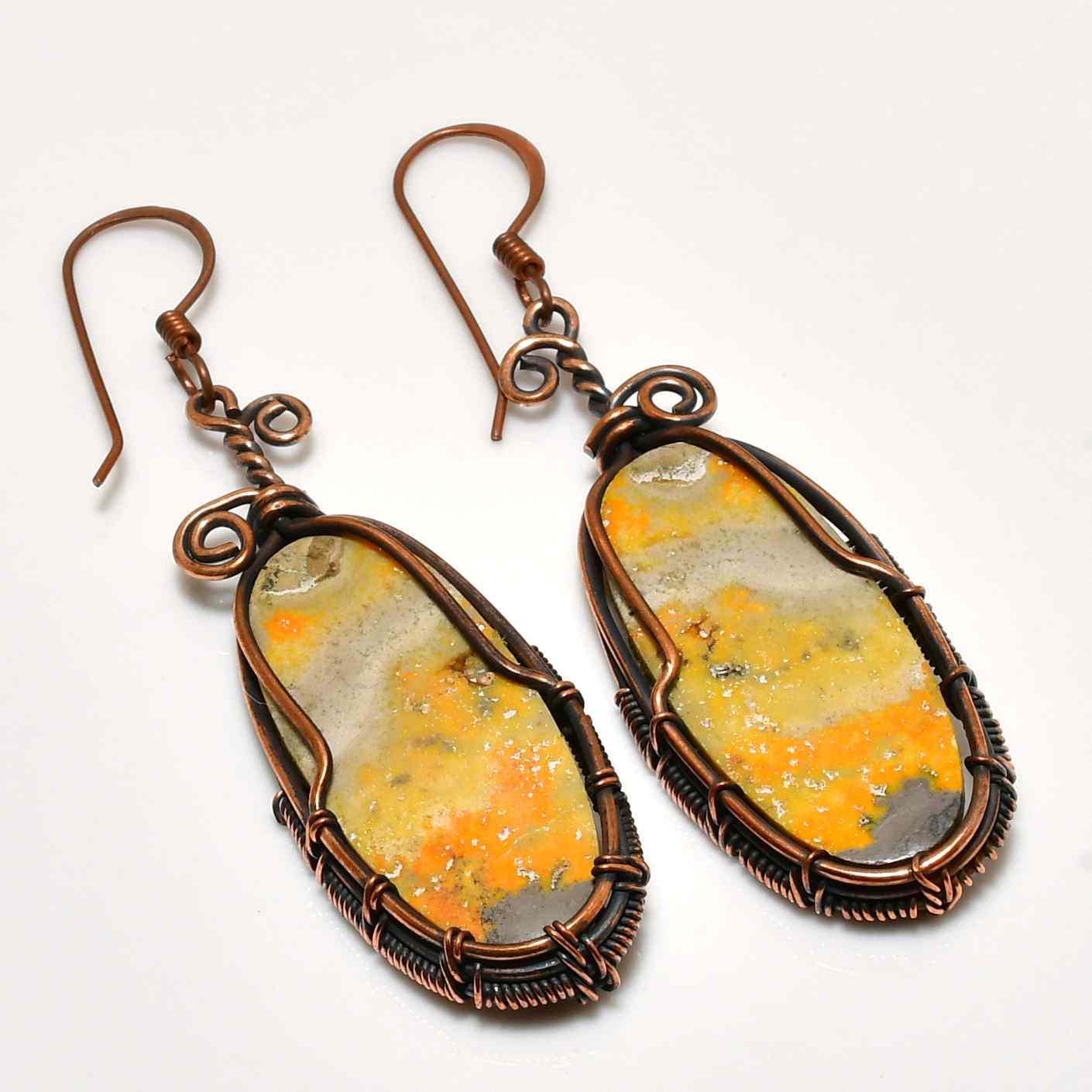 Marigold Mist – Copper & Natural Stone Earrings