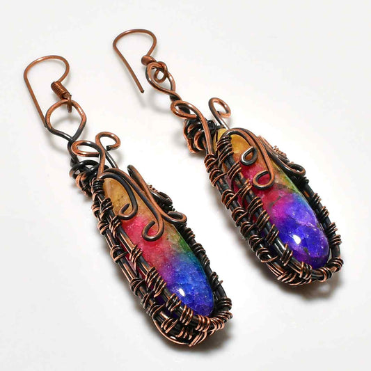 Radiant Harmony – Copper-Wrapped Gemstone Earrings