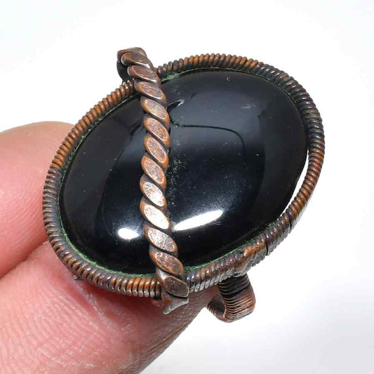 Midnight Embrace – Obsidian Copper Ring