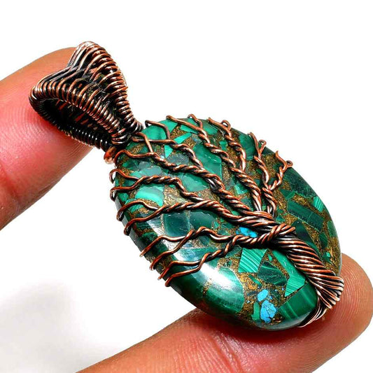 Verdant Arbor – Malachite Copper Tree Pendant