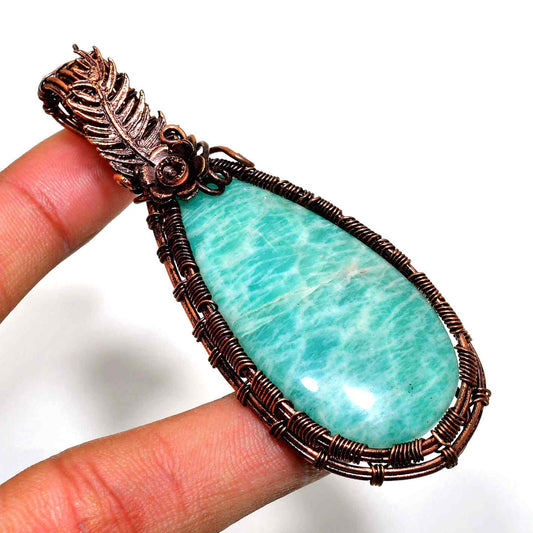 Aquamarine Whisper – Antique Copper Wire Pendant