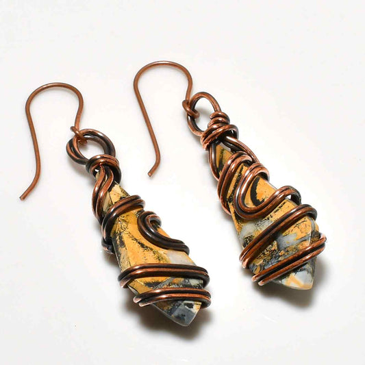 Aurelia’s Gleam – Golden Sheen Obsidian Copper Earrings