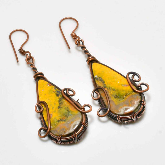 Solar Radiance – Yellow Jasper Copper Earrings