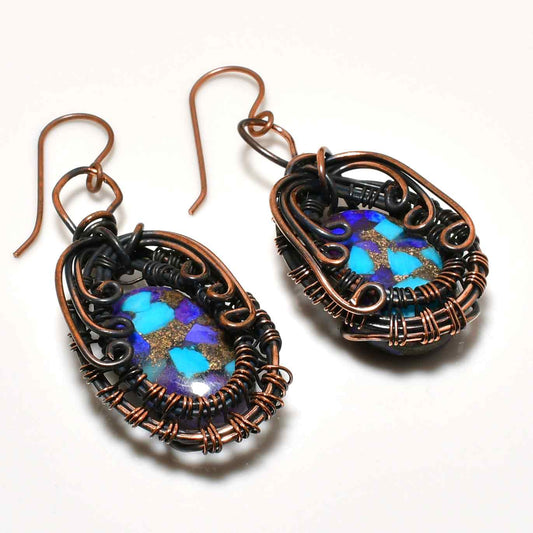 Twilight Harmony – Blue & Purple Copper Gemstone Earrings