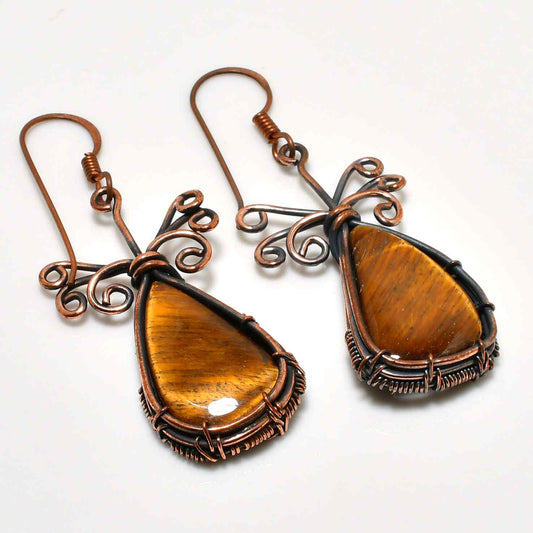 Ember Roar – Tiger’s Eye Copper Earrings