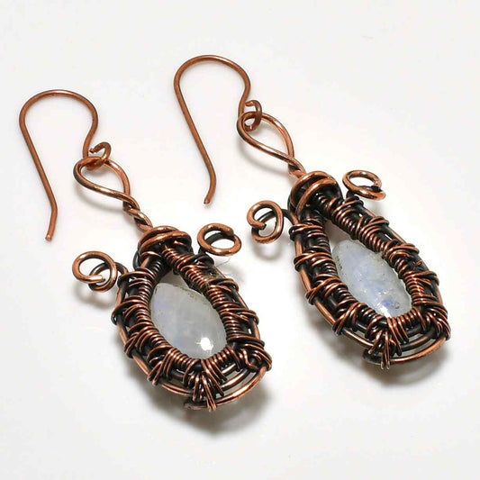 Luna’s Embrace – Moonstone Copper Earrings