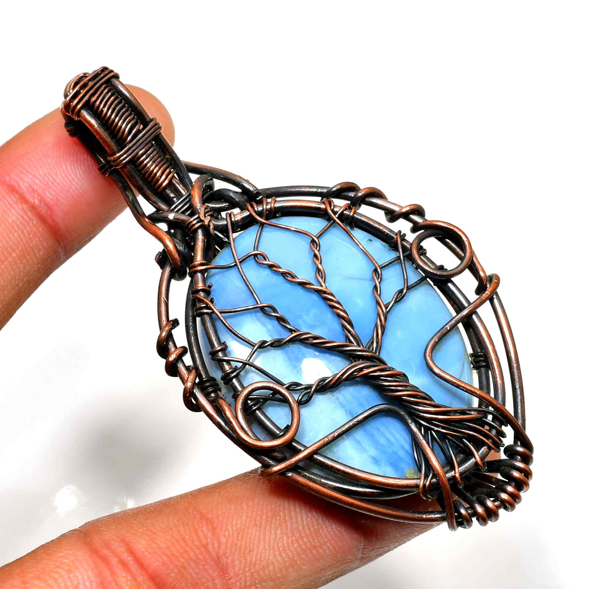 Azure Arbor – Blue Agate Tree of Life Pendant