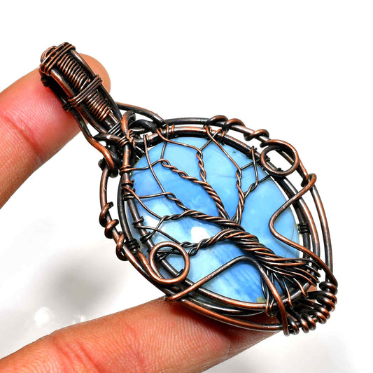 Azure Arbor – Blue Agate Tree of Life Pendant