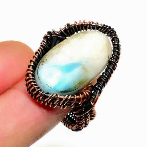 Celestial Drift – Handcrafted Larimar & Copper Serenity Ring