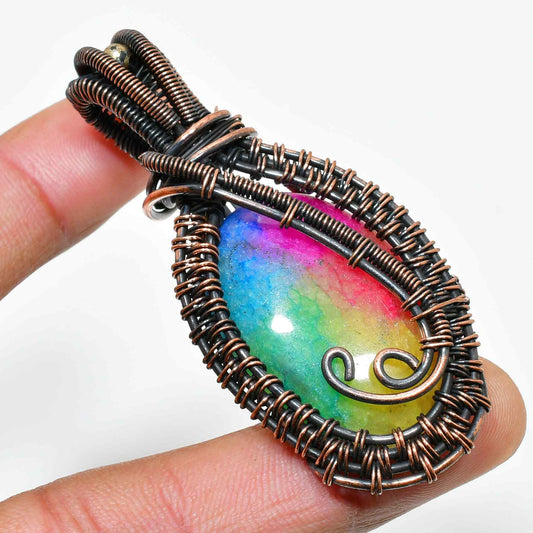 Aurora’s Prism – Rainbow Druzy Copper Pendant