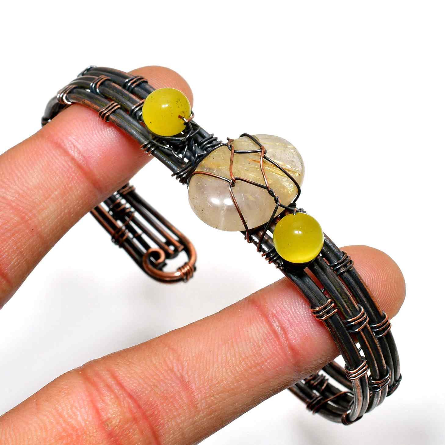 Sunlit Harmony – Citrine & Peridot Copper Bracelet