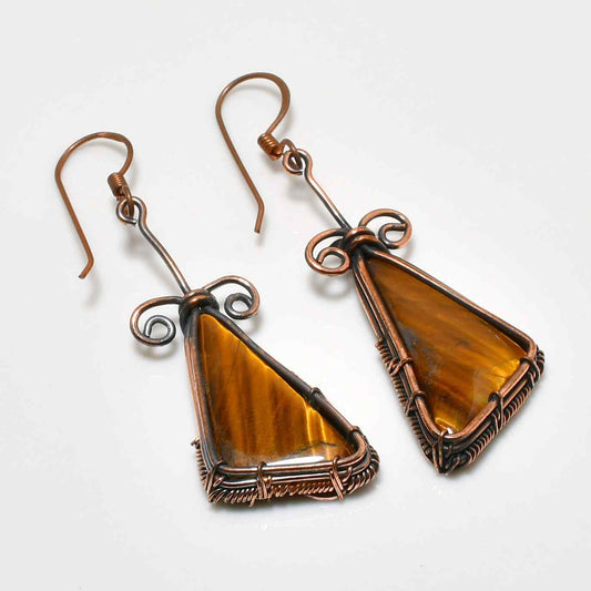Golden Valor – Copper-Wrapped Tiger’s Eye Earrings