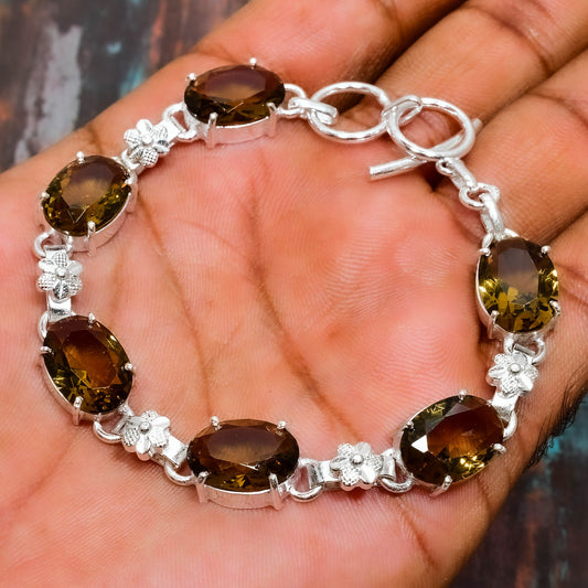 Ember’s Glow – Smoky Quartz Sterling Silver Bracelet