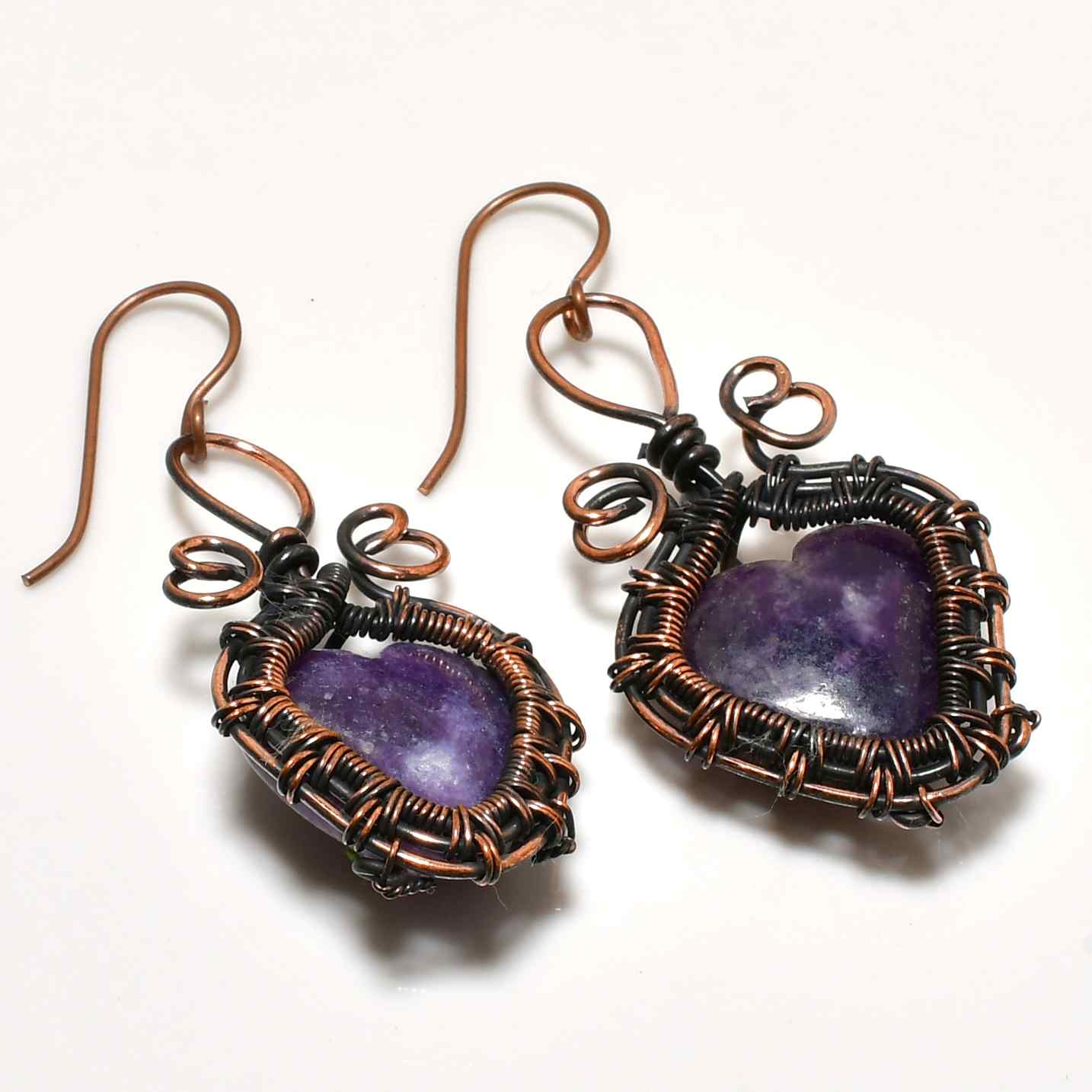 Luna’s Whisper – Oxidized Copper Amethyst Earrings