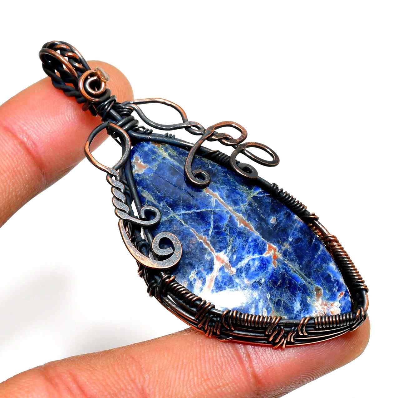 Sapphire’s Embrace – Lapis Lazuli Copper Pendant