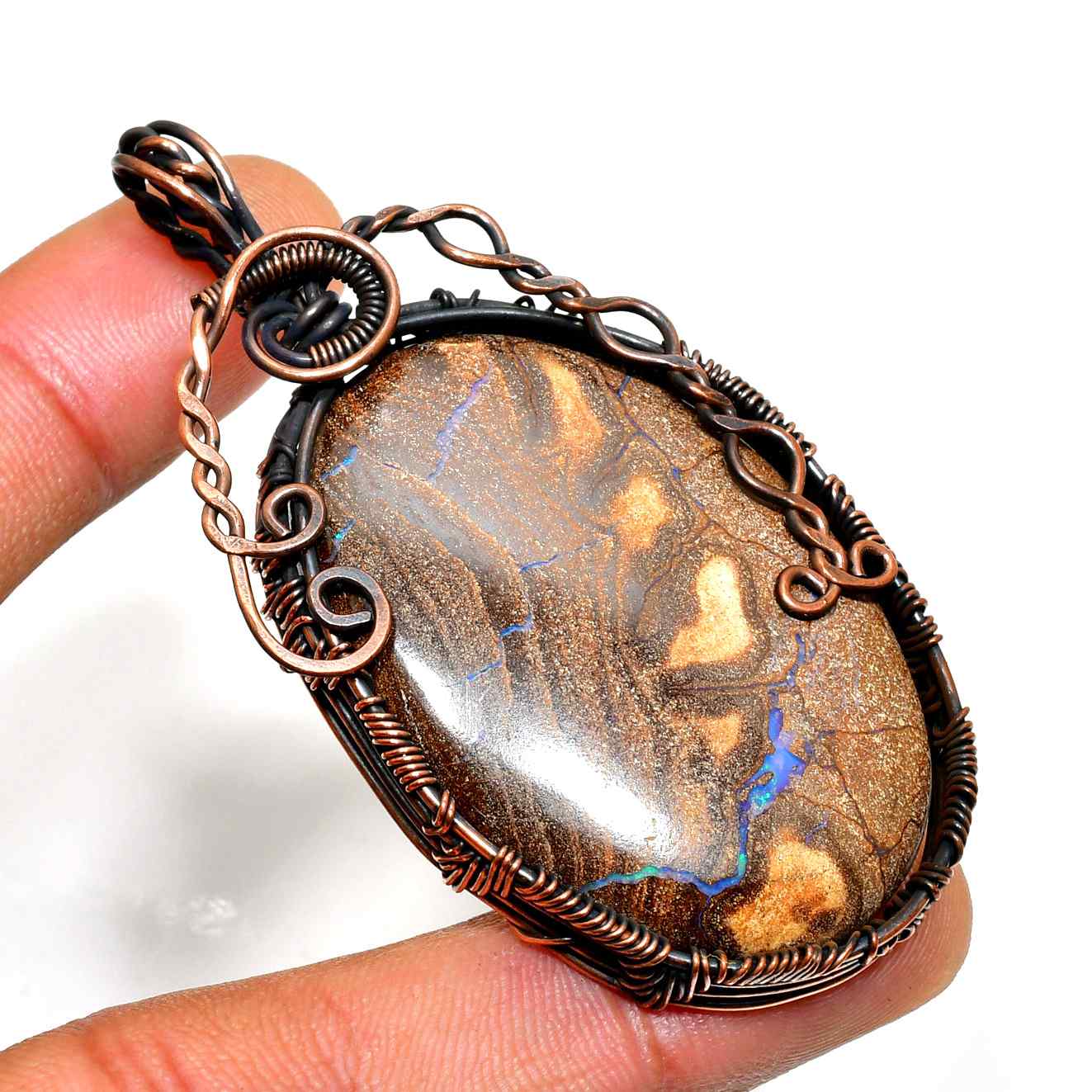 Auric Ember – Golden Sheen Obsidian & Copper Pendant