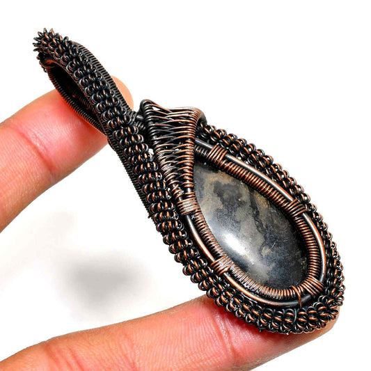 Obsidian Embrace – Oxidized Copper Pendant