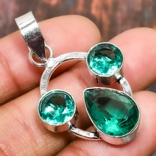Serenity Wave – Teal Gemstone Silver Pendant