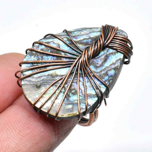 Ocean’s Embrace – Copper-Wrapped Abalone Ring