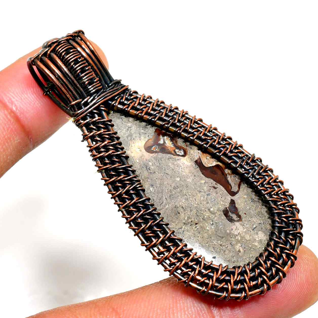 Gaia’s Embrace – Oxidized Copper Earthstone Pendant