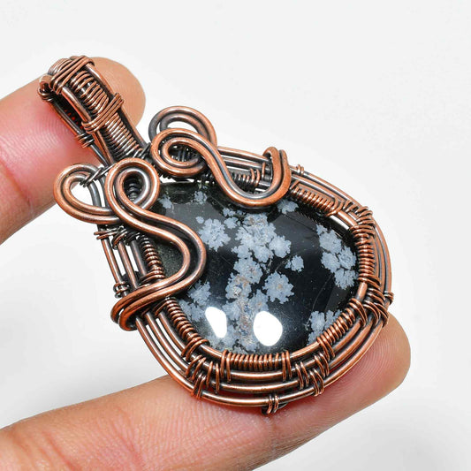 Ember’s Balance – Snowflake Obsidian & Copper Pendant