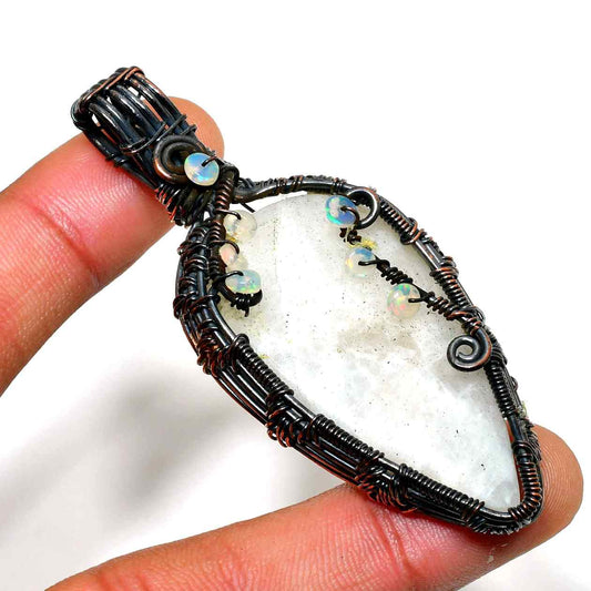 Moonlit Dream – Opalite & Vintage Copper Wire Pendant