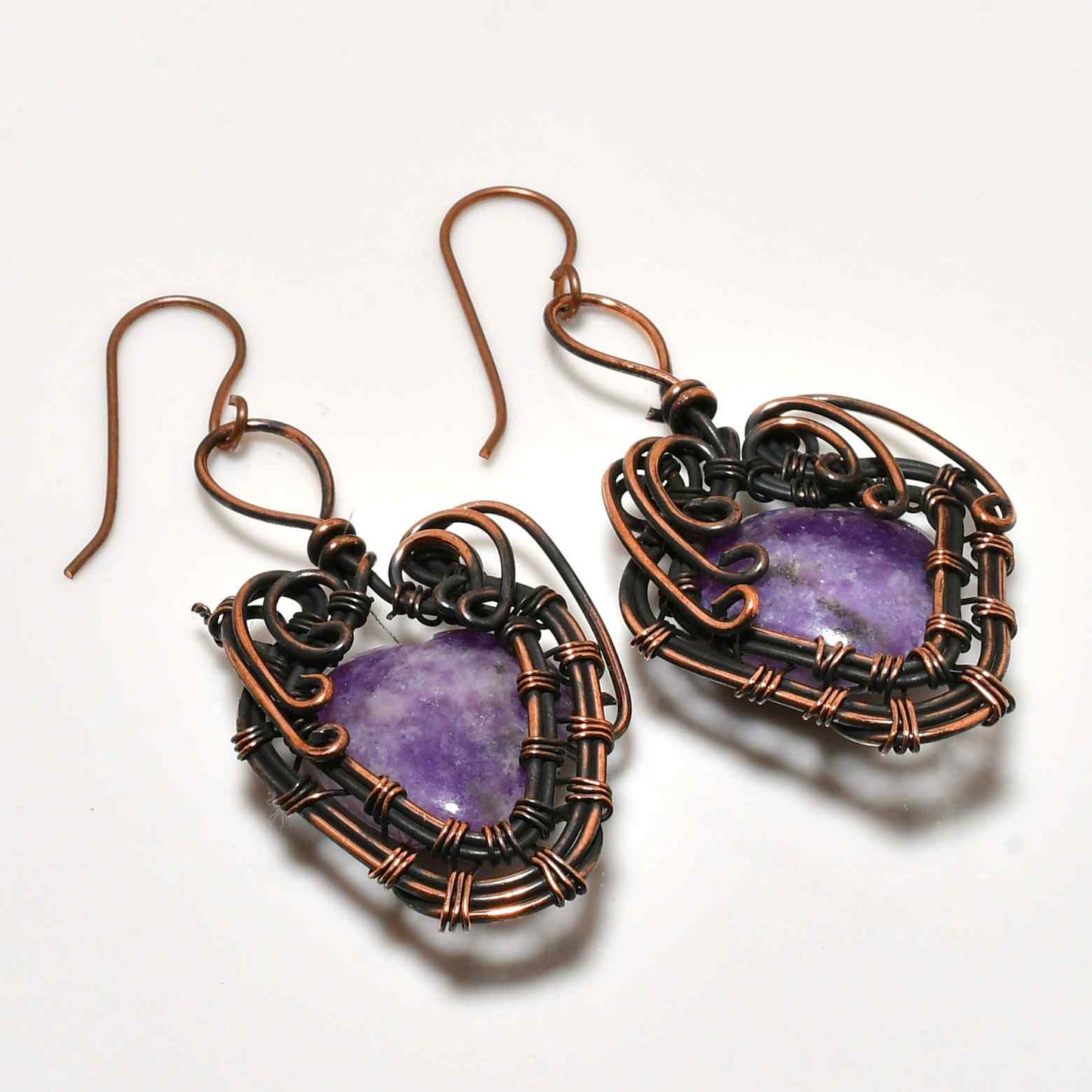 Ezra’s Veil – Oxidized Copper & Amethyst Earrings
