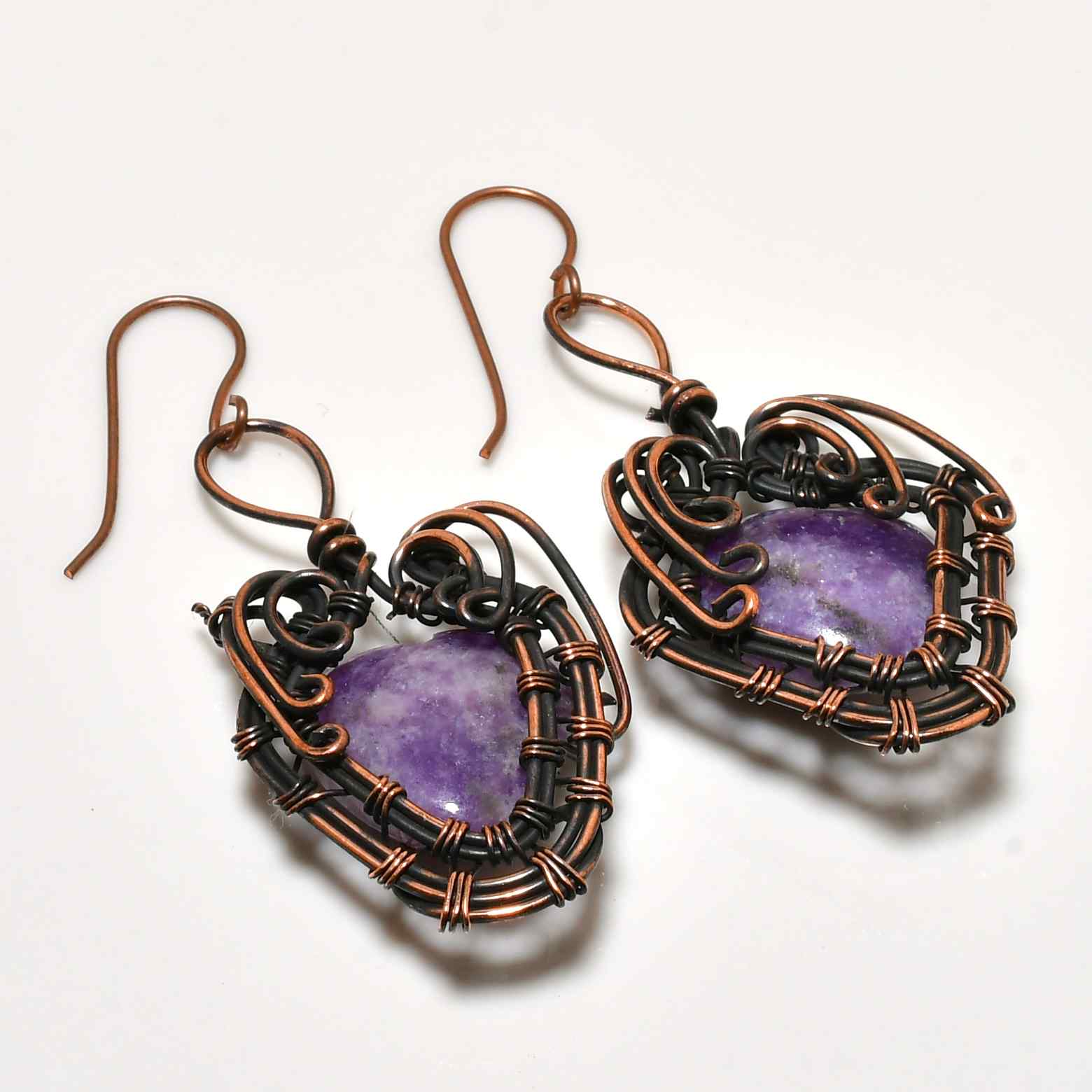 Ezra’s Veil – Oxidized Copper & Amethyst Earrings