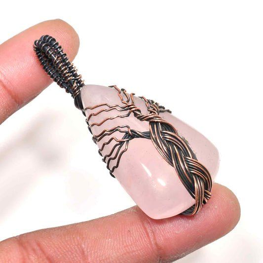 Elara’s Blossom – Rose Quartz & Copper Pendant