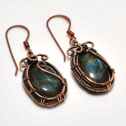 Aurora’s Shield – Labradorite Copper Earrings