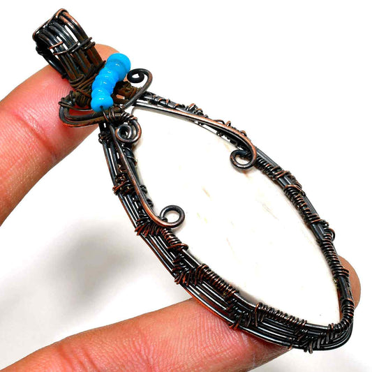 Serenity’s Embrace – White Gem & Turquoise Copper Pendant