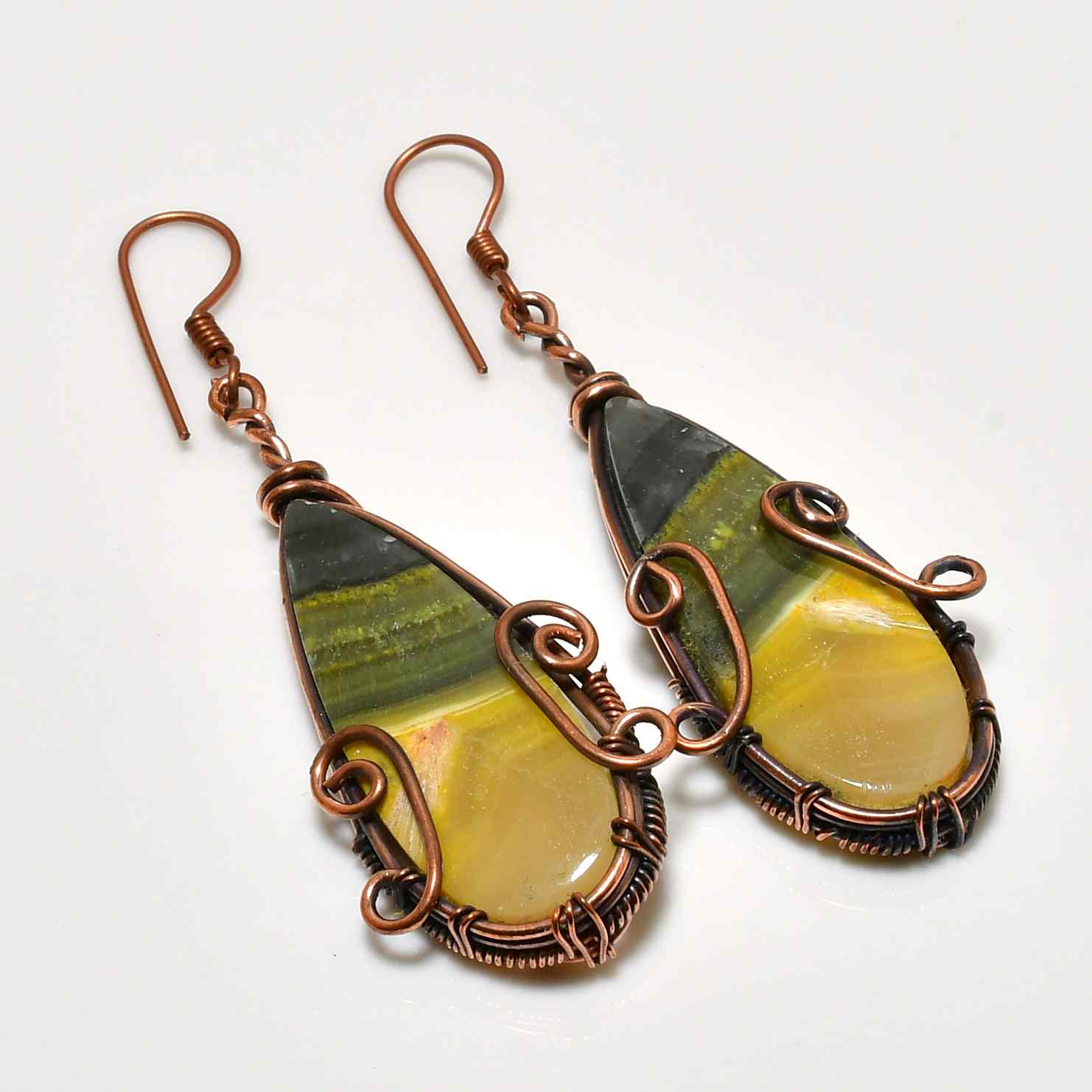 Sunset Harmony – Copper Wire-Wrapped Gemstone Earrings